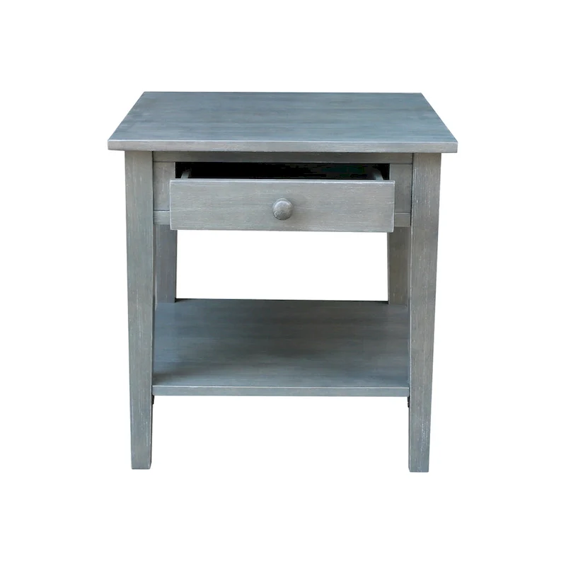 Square Solid Parawood End Table with Drawer & Shelf, 24