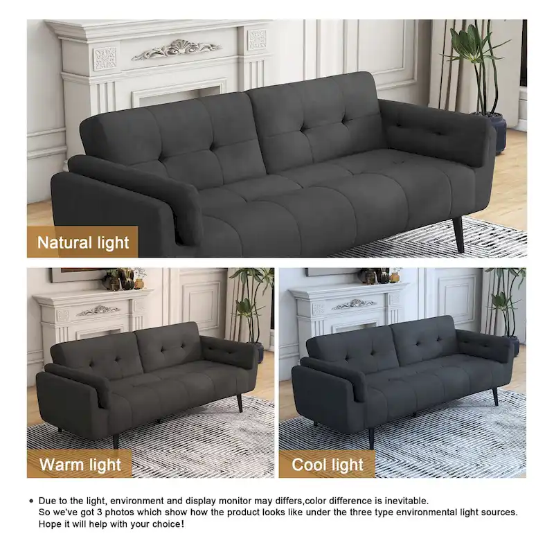 75 Convertible Sleeper Futon Sofa Bed With Adjustable Tufted Back