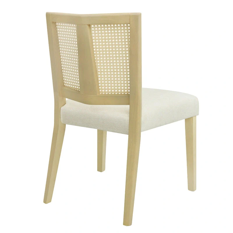 Mid-Century Rattan Back Upholstered Dining Chair Set of 2