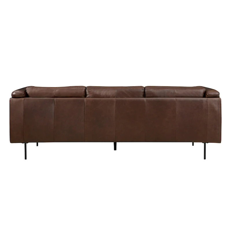 Sen 88 Inch Low Back Tufted Sofa, Brown Top Grain Leather, Metal Legs