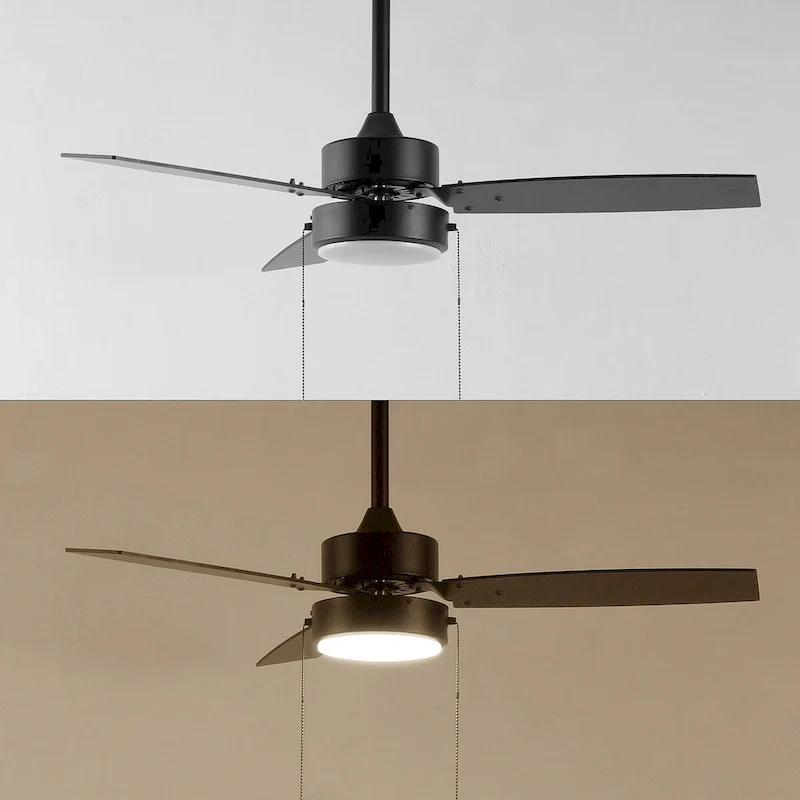 Chloe 42  1-Light Modern 3-Speed Iron Height Adjustable Integrated LED Ceiling Fan with Pull Chains, Black, by JONATHAN Y