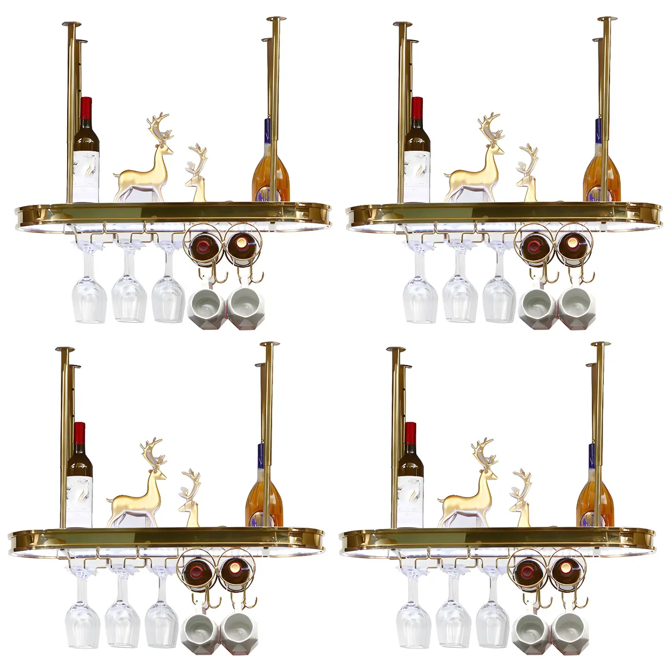 Modern Gold Metal Wine Rack with Glass Holder
