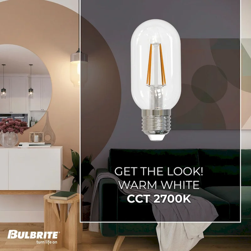 Bulbrite Pack of (4) 5 Watt Dimmable Clear Filament T14 Medium (E26) LED Bulb - 450 Lumens, 2700K, and 90 CRI
