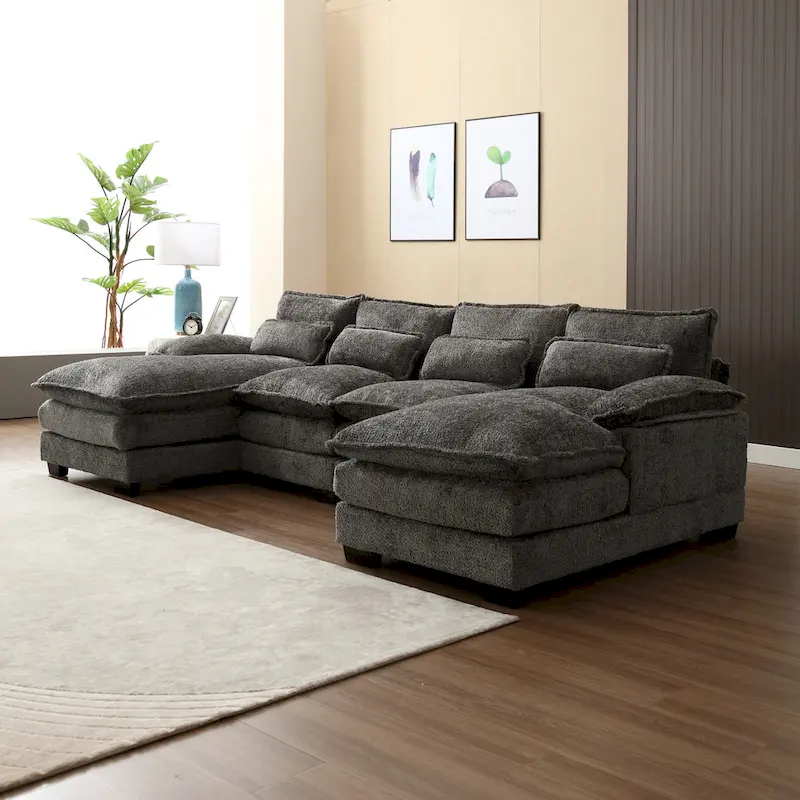 110.63 Modern U-Shaped Chenille 4 Seater Sectional Sofa with Double Cushions, 2 Chaise and High-Density Foam