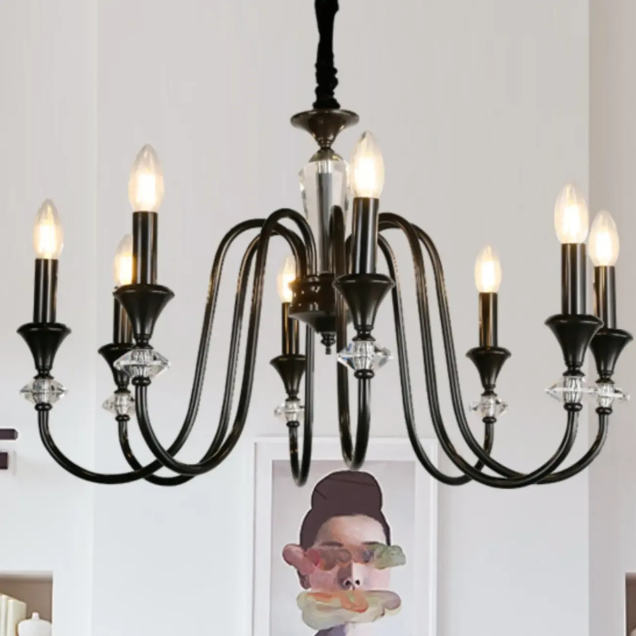 Industrial Black Glass Candelabra Chandelier in 3-10 Lights