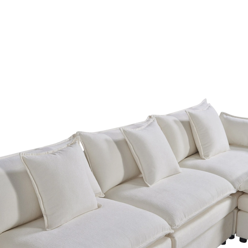 Spacious 142.52 U-Shaped Chenille Sectional Sofa with Double Cushions, Convertible Chaise and Ottomans