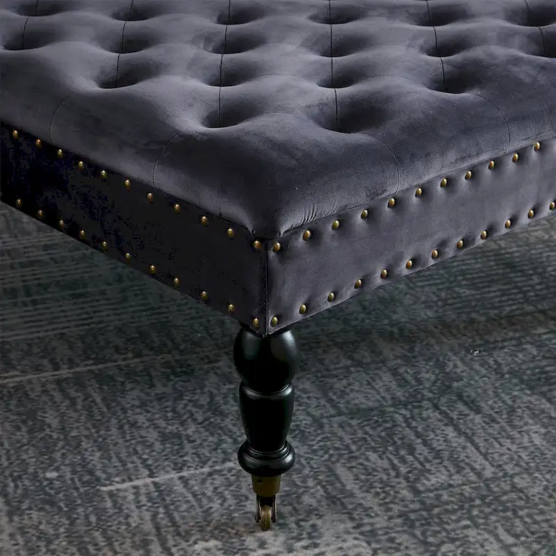 Button-Tufted Round Ottoman – 33 x 33 x 18 Inch
