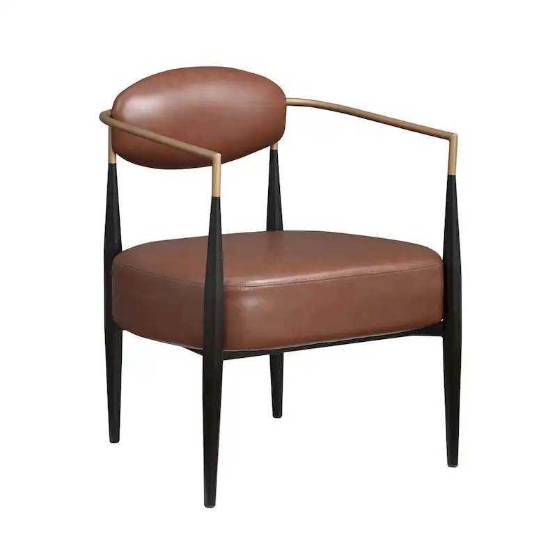 Mid-Century Armchair - Velvet/Faux Leather, Iron Frame, 24W x 30.5H, Single Seat, 330 lbs Capacity
