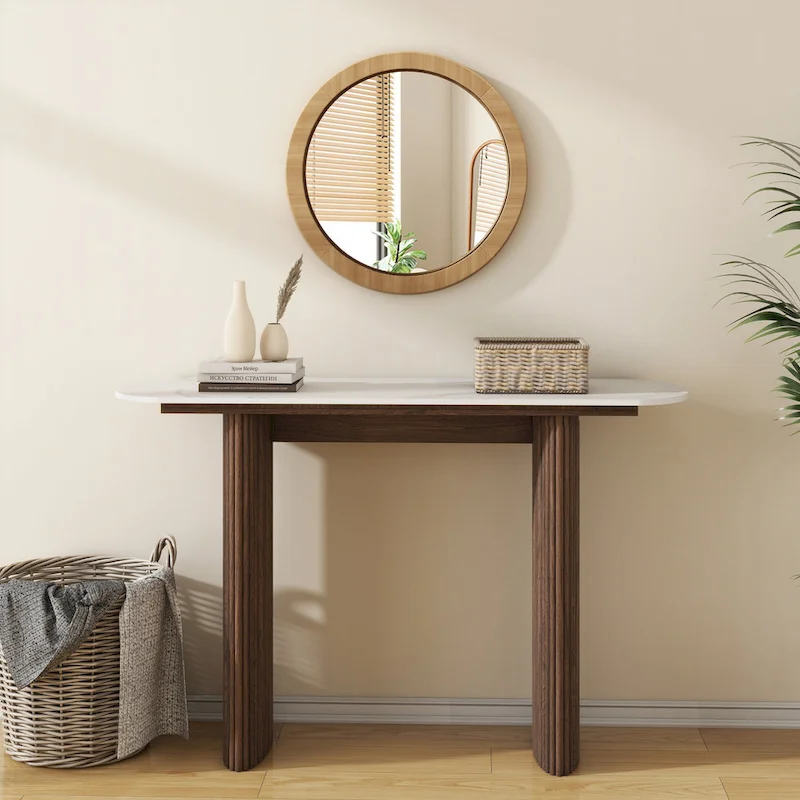 Marble Console Table Entryway Table with Fluted Base