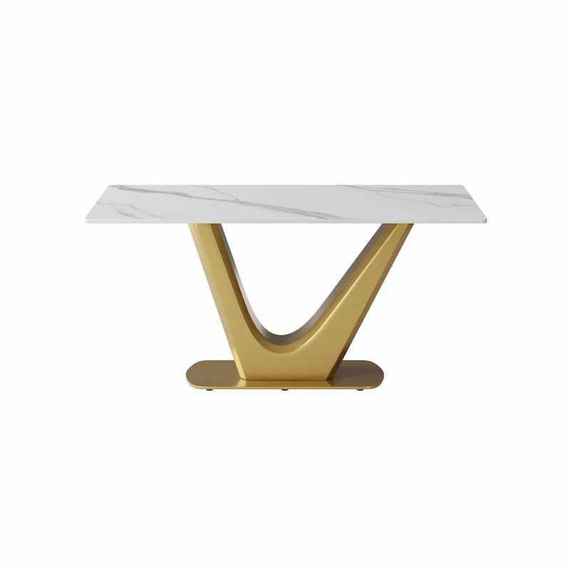 V Shape Pedestal Modern Marble Dining Table Slate Kitchen Table