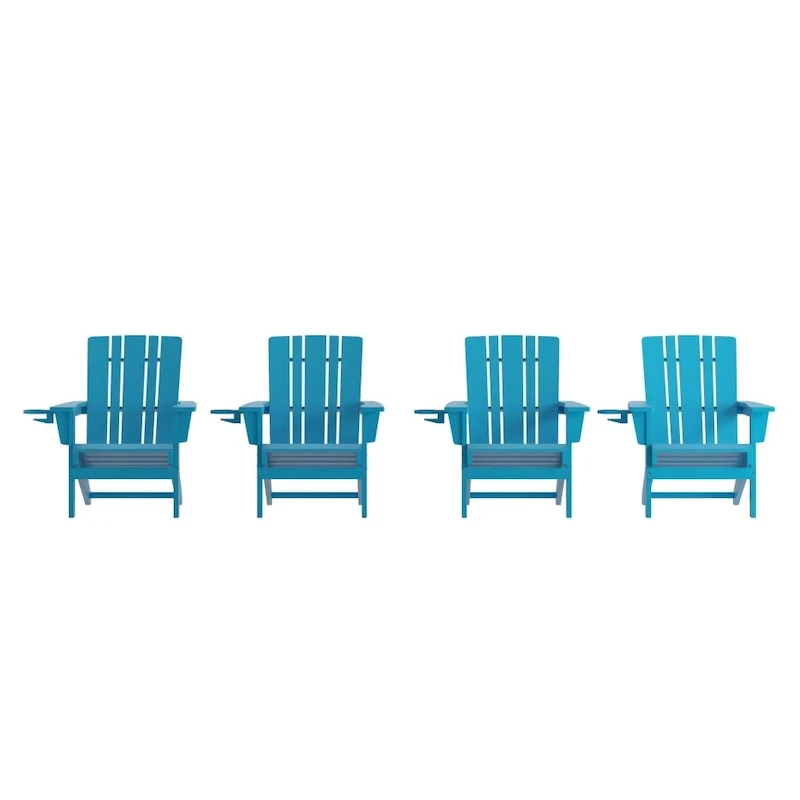Set of 4 Commercial All-Weather Adirondack Chairs with Cupholders