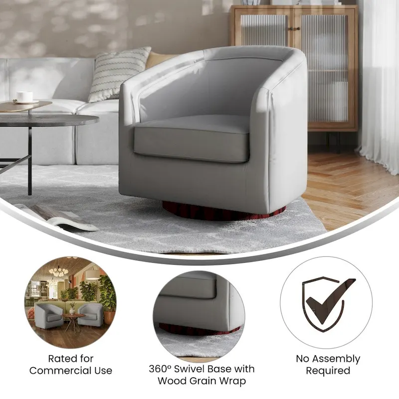 Barrel Accent Chair with 360 Swivel Vinyl Wrapped Base