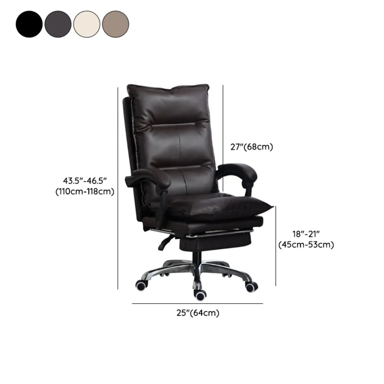 Modern Brown Leather Reclining Executive Office Chair