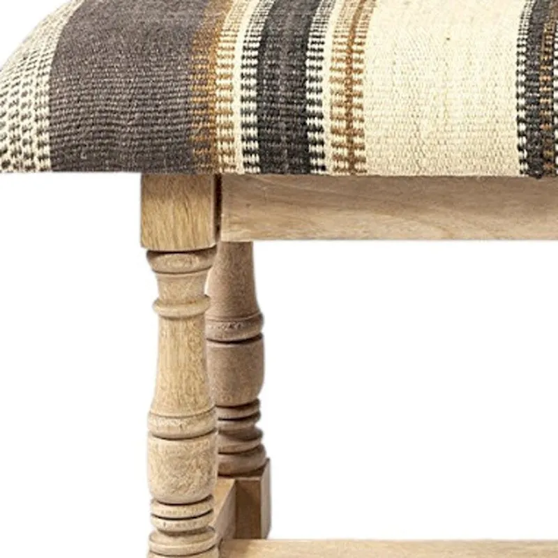 HomeRoots 59 Beige and Gray and Brown Upholstered Jute Striped Bench - 59