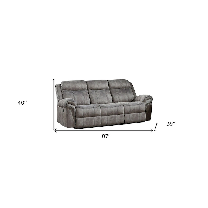 HomeRoots 87 Gray Velvet Reclining USB Sofa With Black Legs - 87