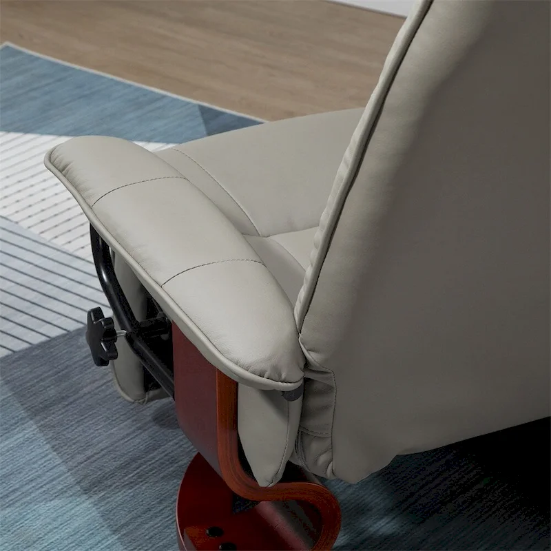 Swivel Leather Manual Recliner with Armrest and Extendable Footrest