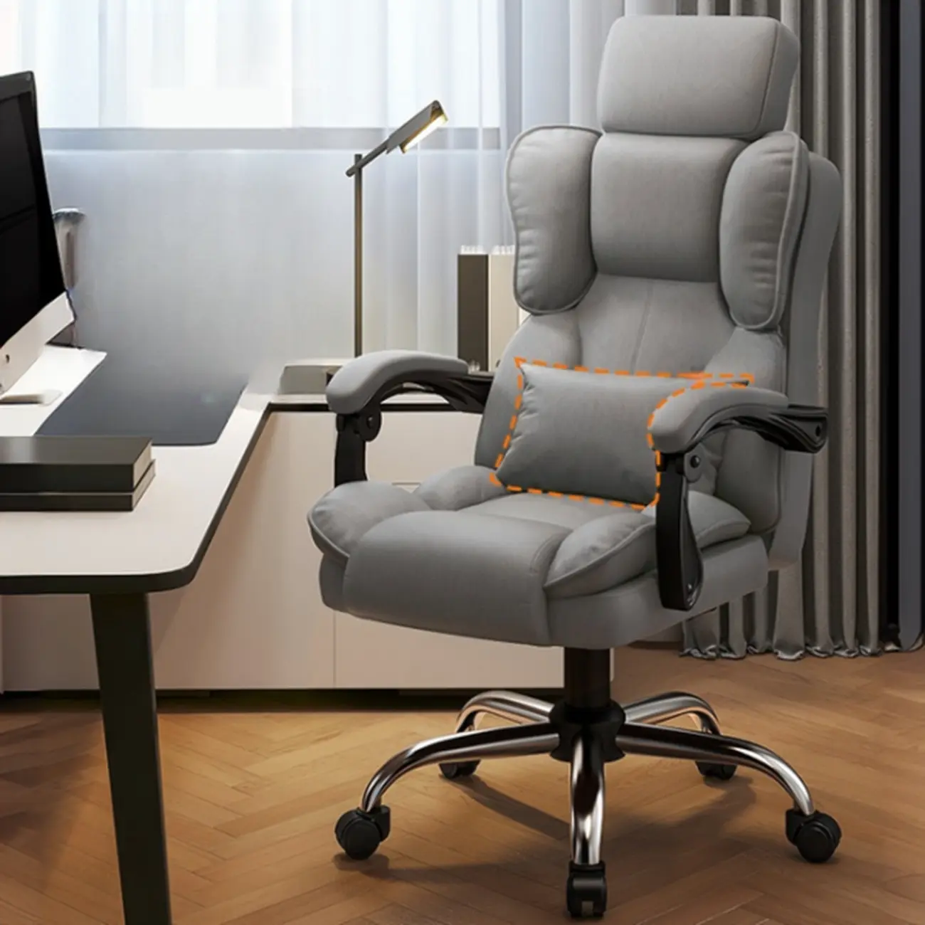 Ergonomic Brown Leather Reclining Office Chair