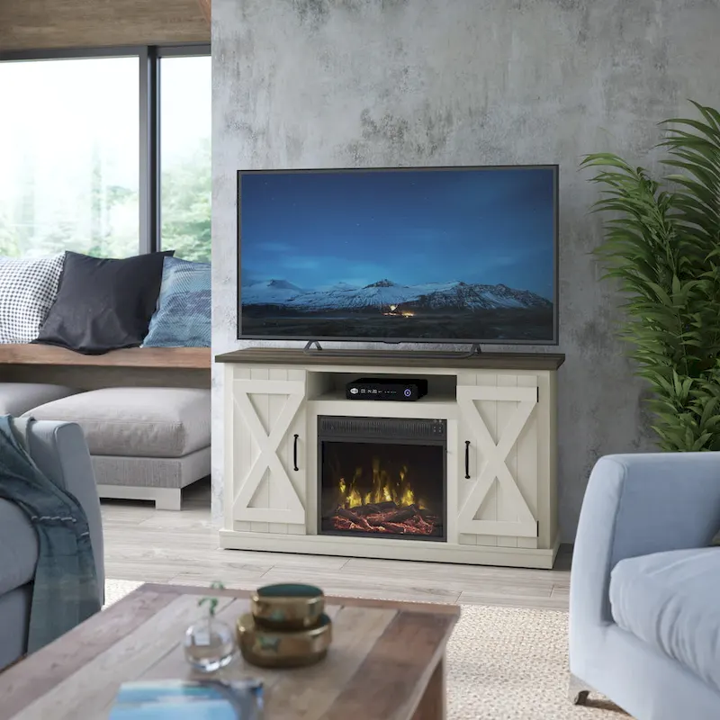Modern Farmhouse TV Stand for TVs up to 55 with Electric Fireplace