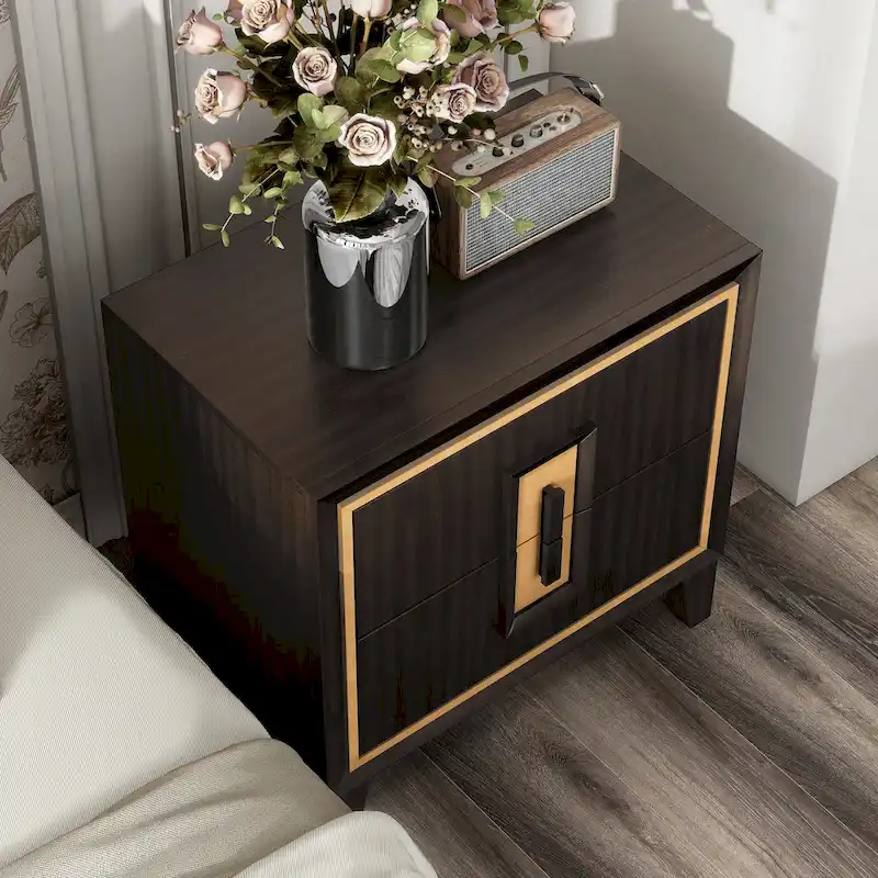 Furniture of America Nyx Modern 2-Drawer Espresso & Gold Nightstand
