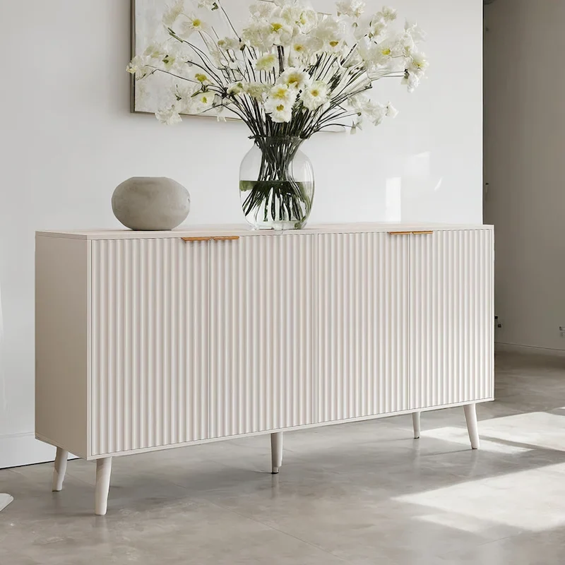 JASIWAY Buffet Table Kitchen Sideboard with Blister Wave Doors