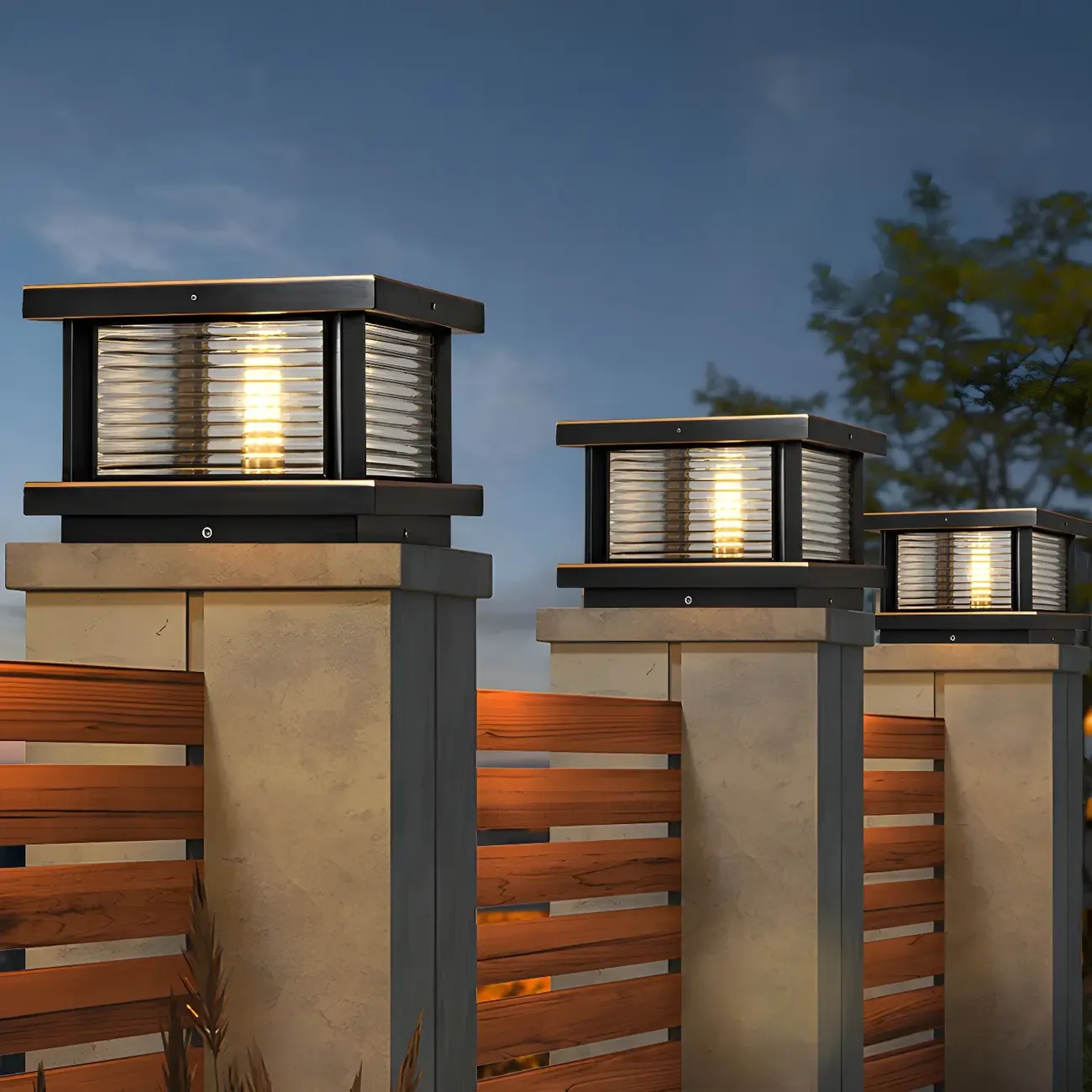 Modern Metal Glass Square Wired Post Cap Light