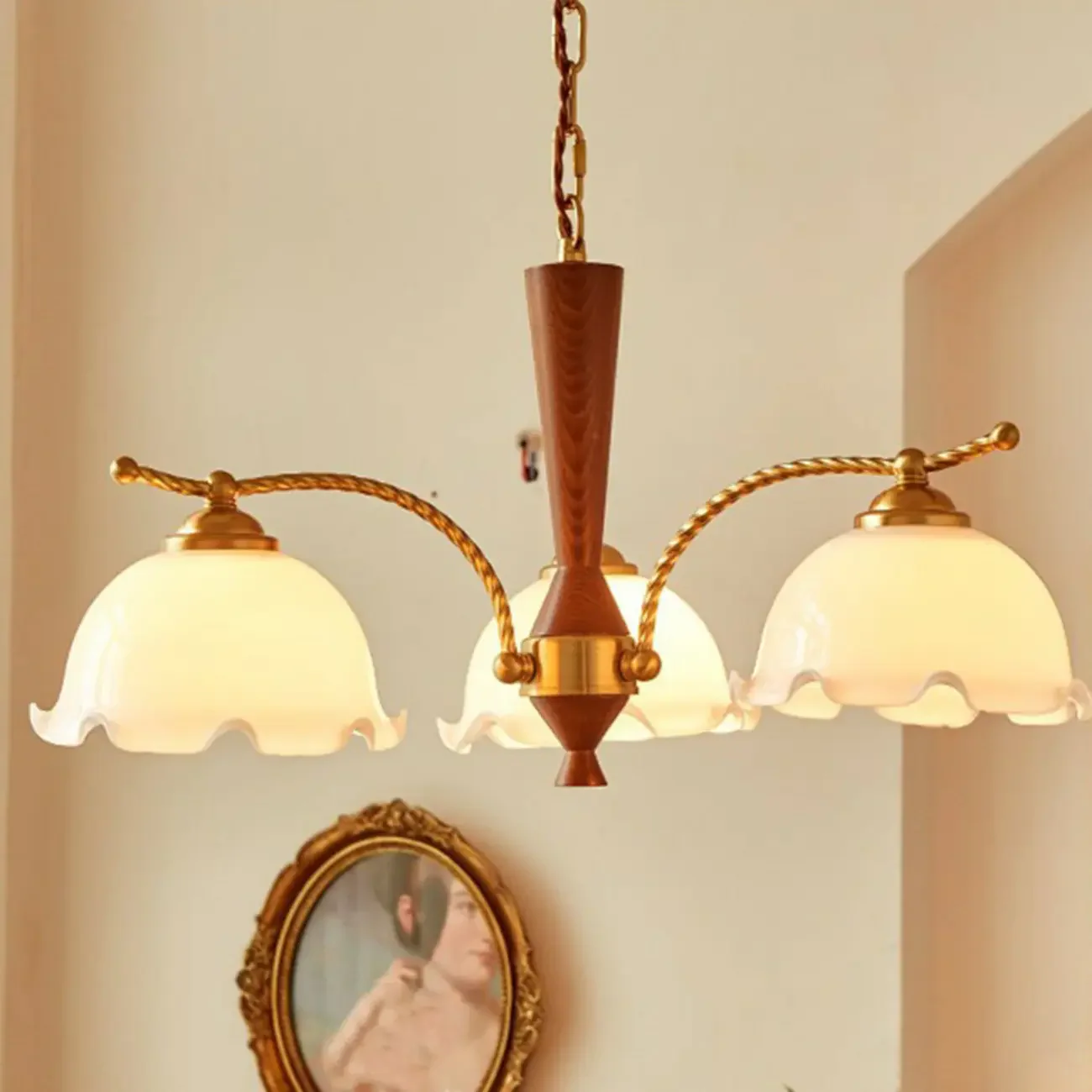 Modern White Dome Chandelier with Adjustable Length