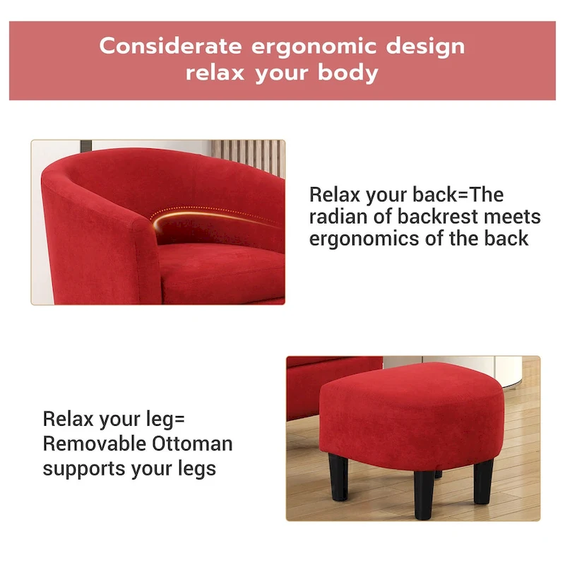 Classic Barrel Accent Chair Upholstered in Soft Polyester Fabric Footrest included