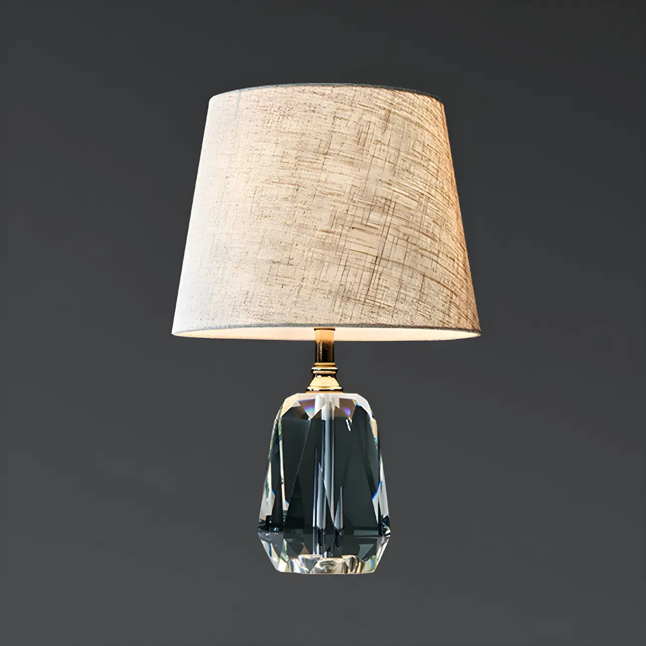 Elegant Cylindrical Crystal Base Table Lamp with Linen Shade