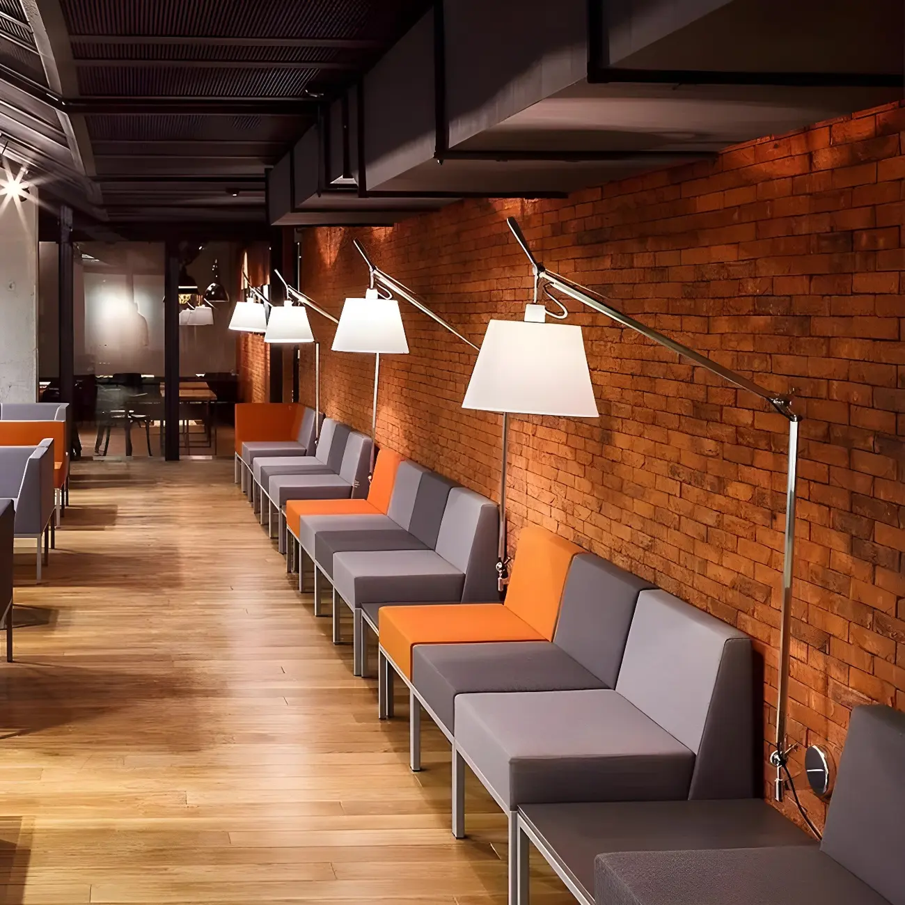 Industrial Silver Swing Arm Wall Light with White Fabric Shade