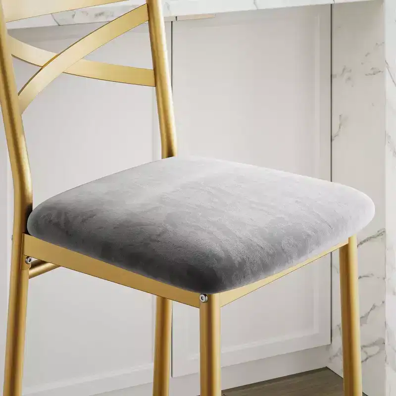 Set of 2 Counter Height Bar Stools with Back, Upholstered Faux Leather Bar Chairs with Thick Cushion and Footrest