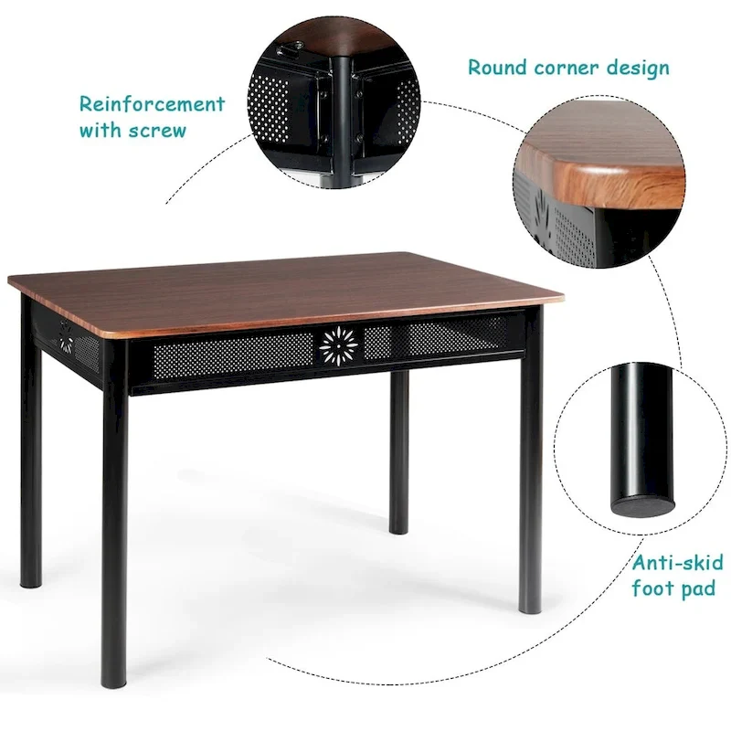 5 Piece Dining Set Wood Metal Table and Chairs Kitchen Furniture