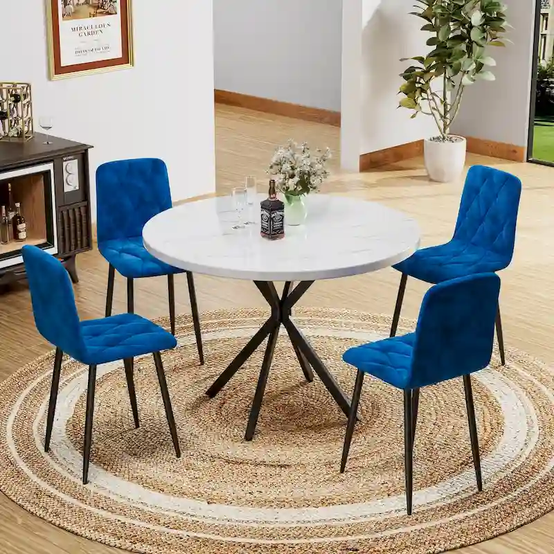 Dining Chairs Set of 4, Modern Kitchen Dining Room Chairs, PU Dining Chair Upholstered Cushion Seat and Sturdy Metal Legs
