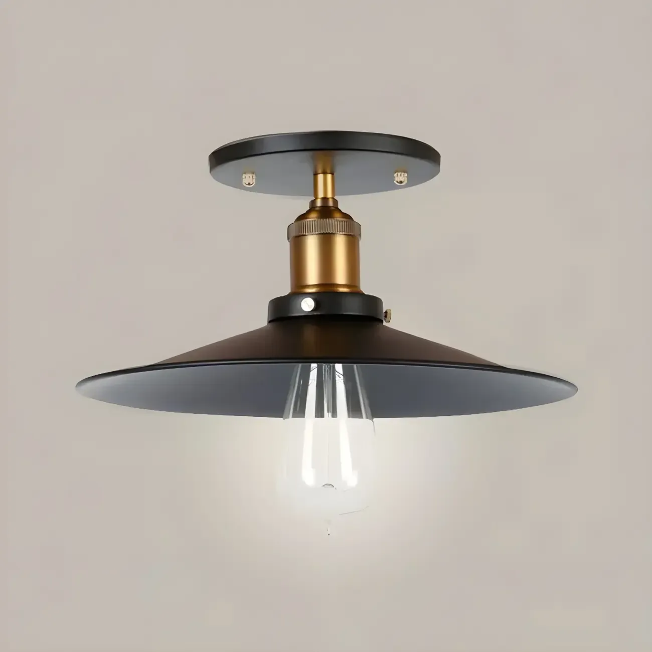 Industrial Black Cone Metal Semi Flush Ceiling Light
