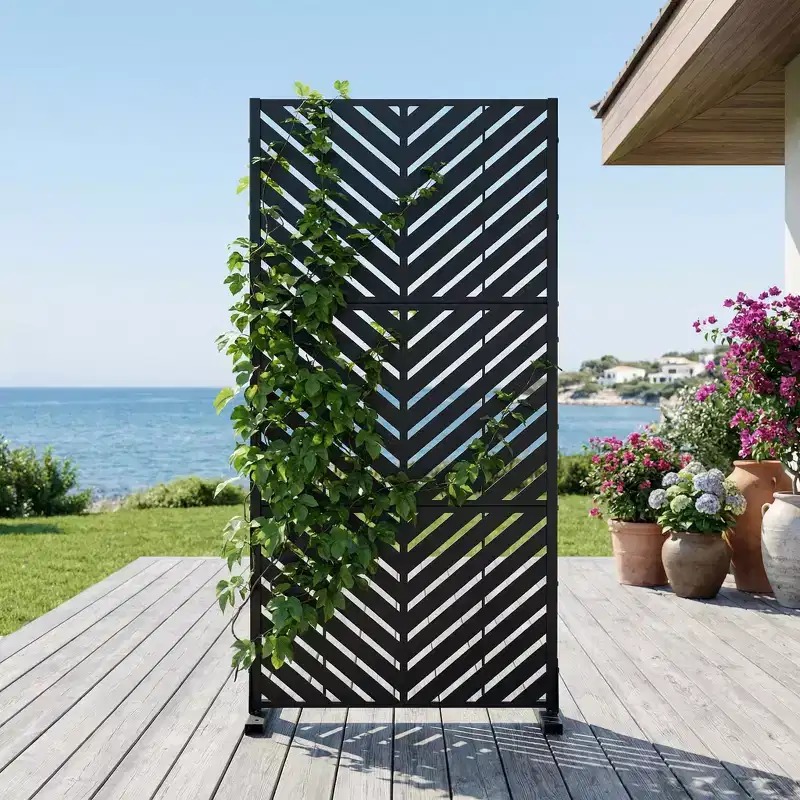 Outdoor Metal Privacy Screen Panel – Black / Brown / Dark Gray / Light Gray / Olive Green / White, Freestanding