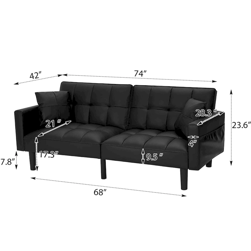AVAWING 74 Modern Tufted Convertible Futon Sofa Bed with 2 Pillows