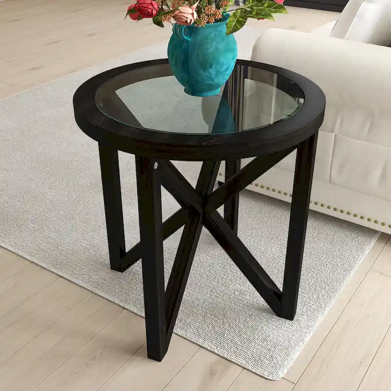 Sleek Glass Coffee Table with Solid Wood Base