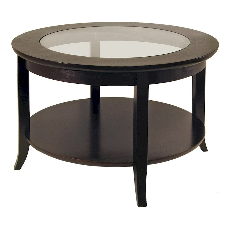 Genoa Round Glass Top Coffee Table - 30 - Dark Espresso