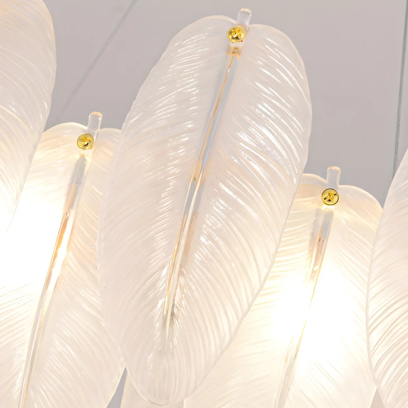 Elegant White Glass Feather Round Chandelier
