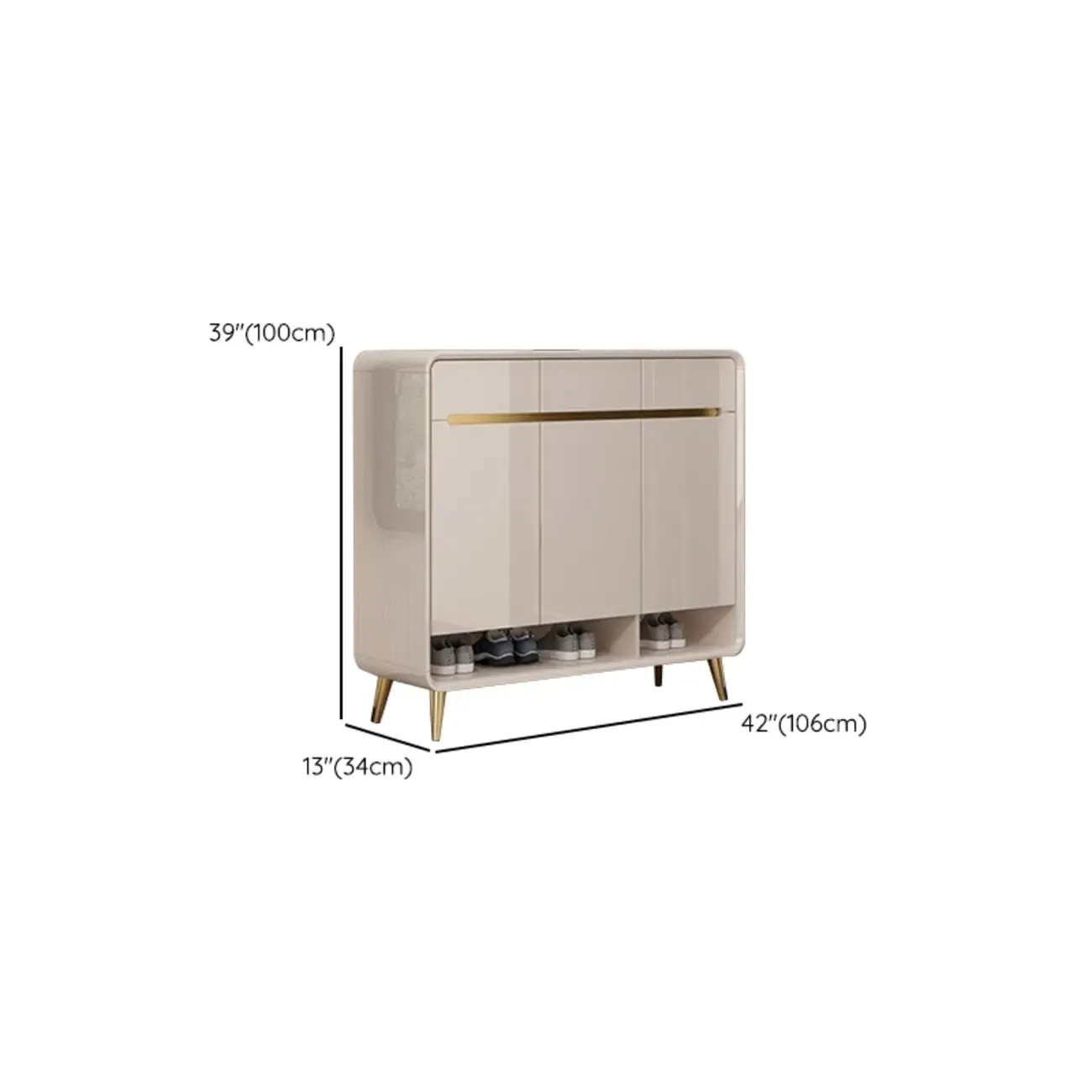 Glam Beige Solid Wood Shoe Cabinet with Display Top