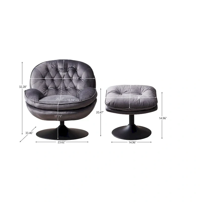 Swivel Leisure chair lounge chair velvet with ottoman