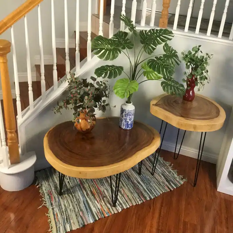 Natural Solid Wood Round End Table Coffee Table