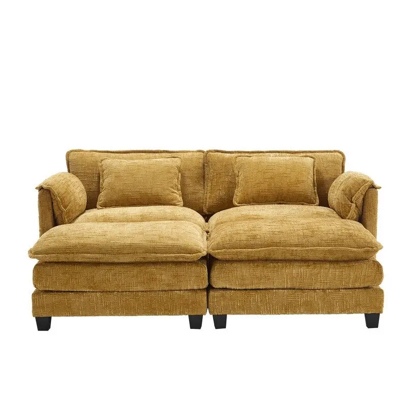 76.77  Chenille Upholstered Sofa with 2 Ottomans