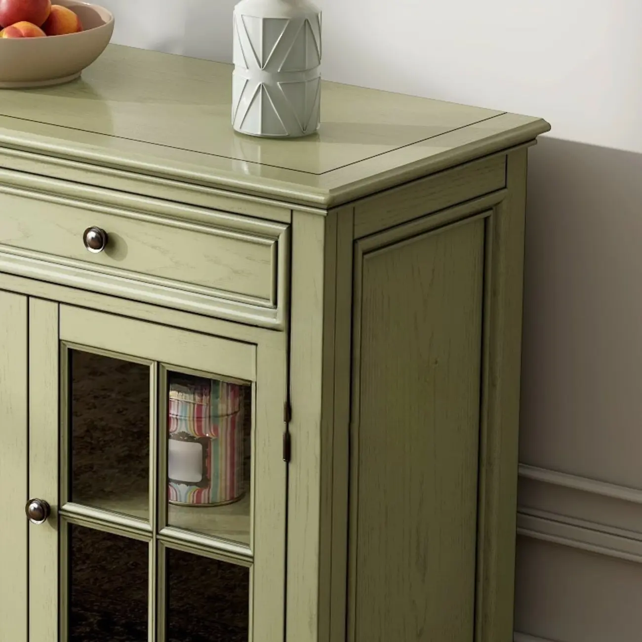 French Country Green Wooden Sideboard with Drawers