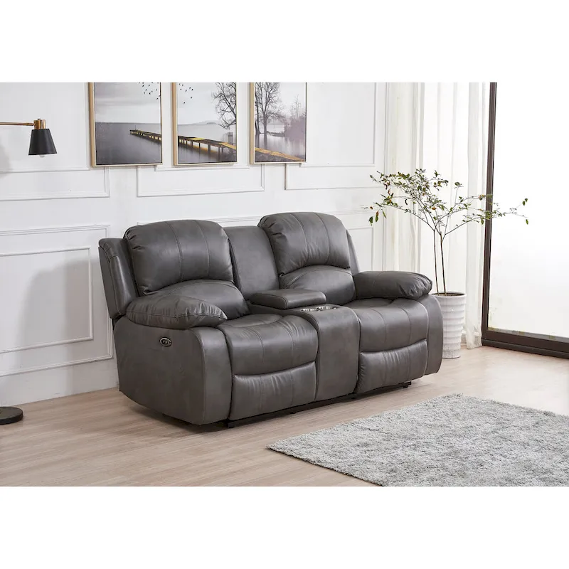 Betsy Furniture Bonded Leather Power Rclining 2-seat Loveseat with Console 8018