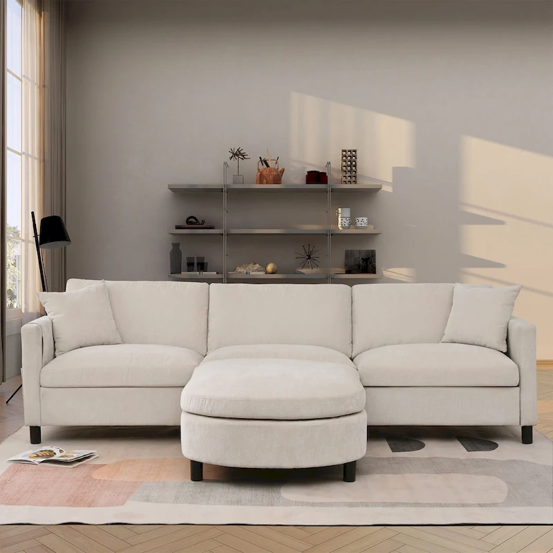 Tala Sectional Sofa Couch with Ottoman and Removable Cushion by GDFStudio