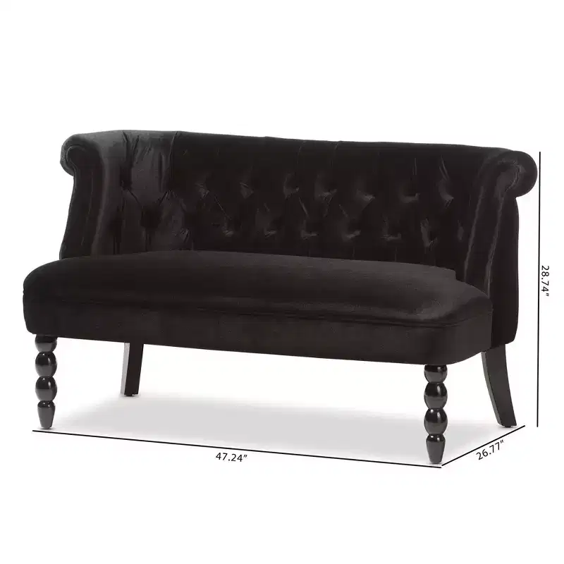 Flax Victorian Style Contemporary Velvet Fabric Upholstered 2 Seater Loveseat Black - Baxton Studio: Elegant Polyester, Tufted Design, Wood Frame