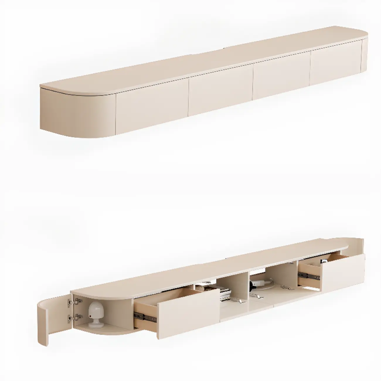 Nut-Brown Modern Wooden Wall-Mounted TV Stand with Light