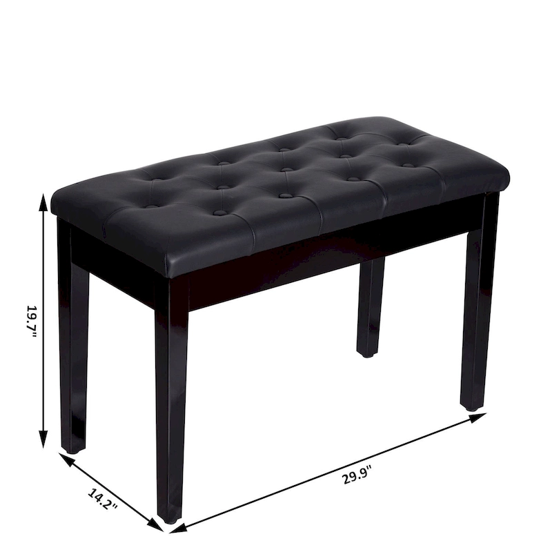 HOMCOM Traditional Country Birchwood Faux Leather Padded 2 Person Piano Bench - Black