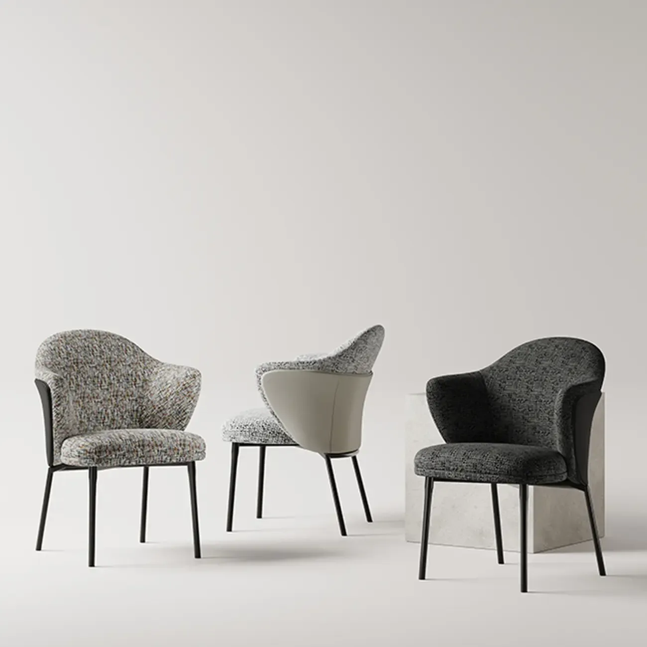 Modern Cotton-linen Upholstered Low Back Arm Chairs