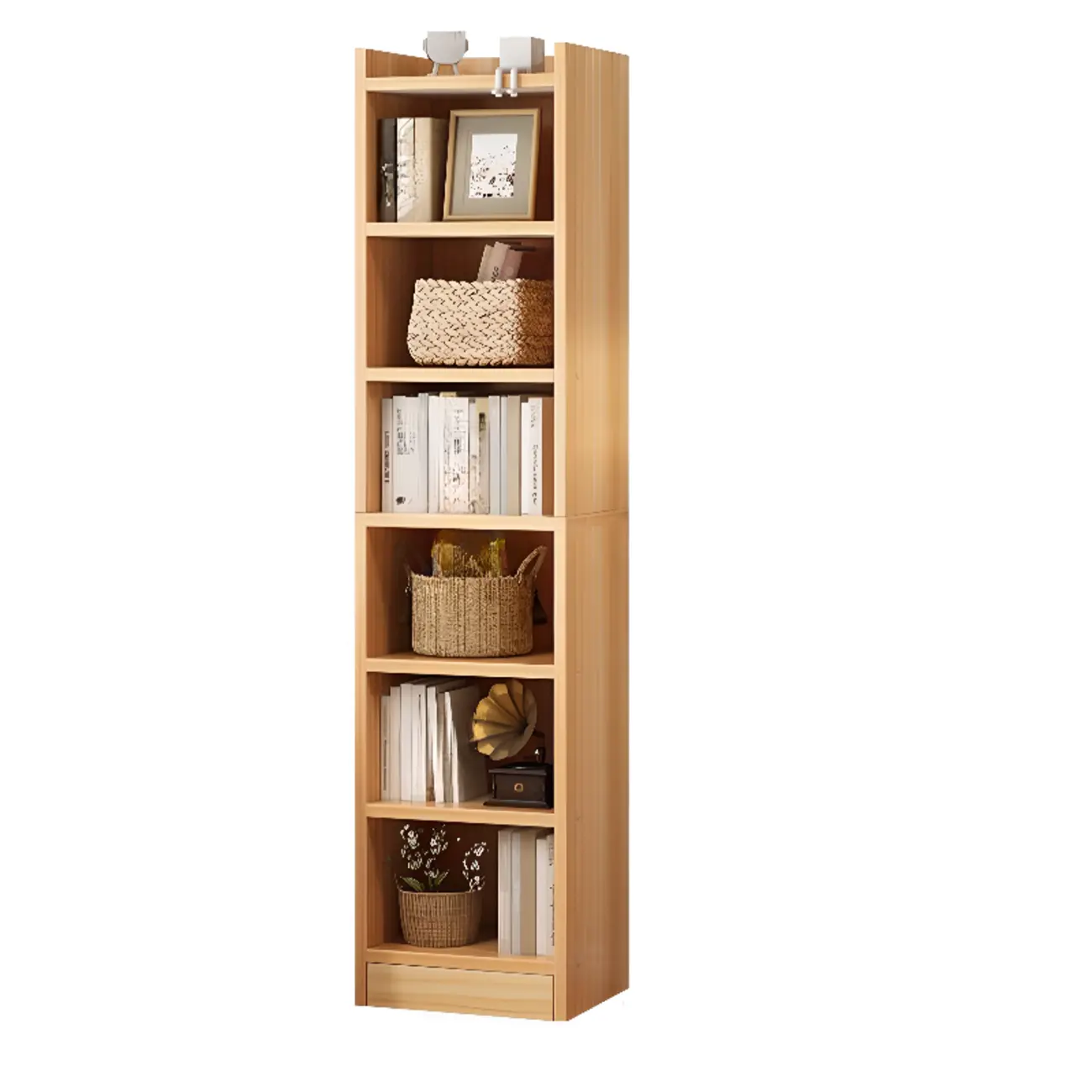Scandinavian Oak Rectangle 5-Shelf Wood Bookcase